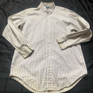 Polo Ralph Lauren Mens Large 16 34-35 Yarmouth Oxford Shirt Flesh Pony Vtg